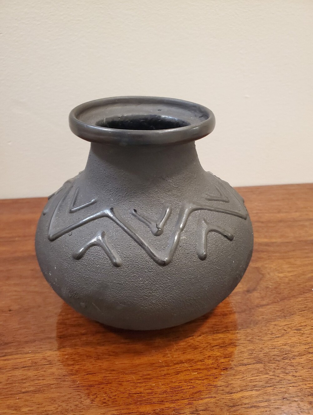 Native-American inspired dark matte ceramic vase